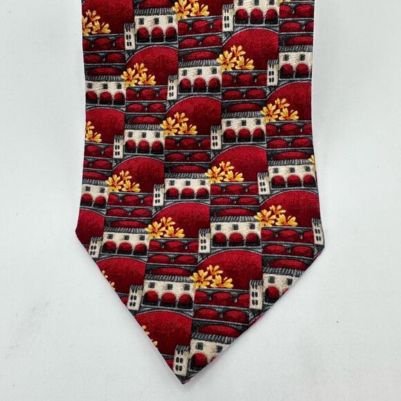 Ermenegildo Zegna Silk Necktie Red Orange Multi Print Designo Exclusiva - Picture 2 of 9